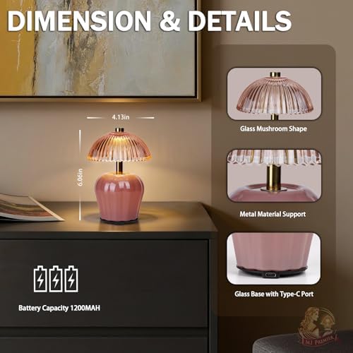 MJ PREMIER Rechargeable Table Lamp, Small Cordless Lamp with Timer, Pink - Image 3