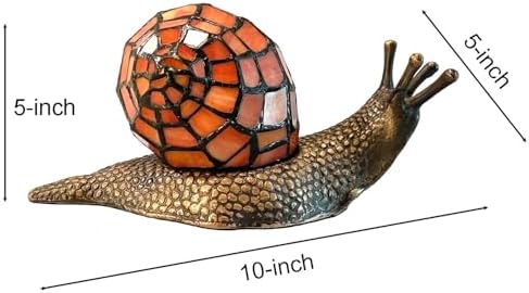 Bieye L10963 Tiffany Style Stained Glass Land Snail Accent Lamp, Orange - Image 5