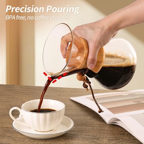 Pour Over Coffee Maker 20 OZ, 6 Cup Borosilicate Glass Drip Coffee Maker with Reusable Stainless Steel Filter and Cork Grip for Home Café 600 ML - Image 2