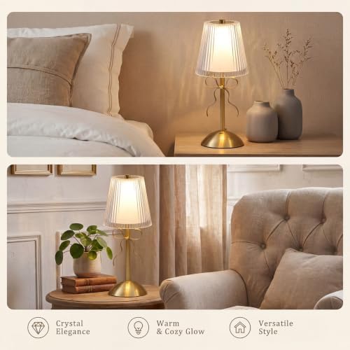Liliful 2 Pcs Cordless Table Lamp LED Touch, Gold, Hollow Lined Style Bow - Image 6