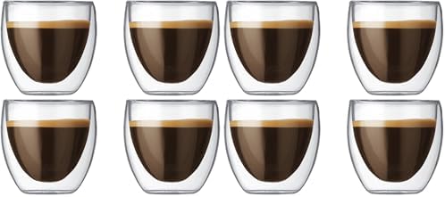 Bodum 2.5oz Pavina Double Wall High-Heat Borosilicate Glass, Set of 2, Clear, 2.5 oz (Pack of 4) by Bodum