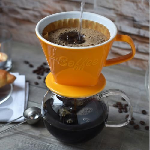Creano XXL Porcelain Coffee Dripper Saffron - Ceramic Cone Brewer - Pour Over Coffee Maker - Filter Size 4 - huge and heavy quality 800gr/28oz - 6 Colours availeble - Image 2