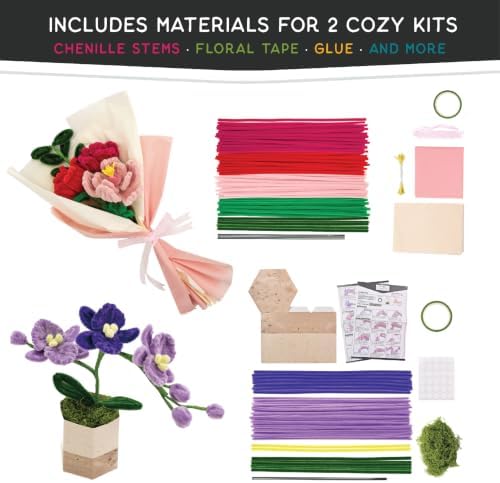 WeVeel Cozy Craftworks Potted Orchid and Small Bouquet Chenille Stem Craft Kit Bundle for Teens & Adults – Mindful DIY Plant Craft, Tactile Pipe Cleaner Art Kit with QR Video Tutorials - Image 2