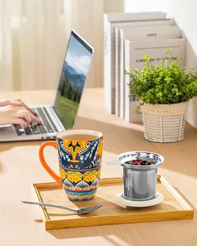 vancasso 18 Oz Tea Infuser Mug with Lid, Amber Iris Bloom - Image 6