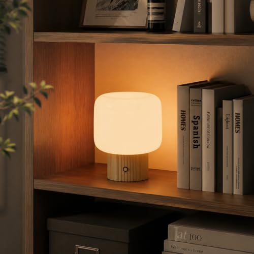 MAGCHARM Halo Mushroom Lamp, 5W Cute Cordless Rechargeable Table Lamp with Glass Shade, 3 Color Temps LED Dimmable Ambient Lighting, Small Retro Touch Bedside Light for Bedroom Decor, Mustard Yellow - Image 4