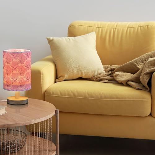 Pink Brain Trees Weird Patterned Bedside Table Lamps with USB Port for Bedroom Lamp Accent Table Lamp Small Nightstand Lamp Sturdy Linen Shade Wooden Base Decorative Lamps for Kids|Reading|Dorm|Home - Image 2