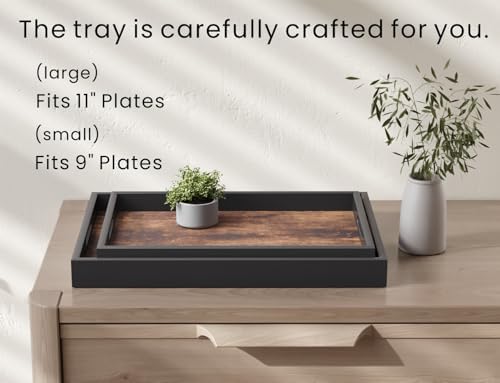 Fibogollo Set of 2 Wooden Serving Trays with Handles for Coffee Table - Image 4