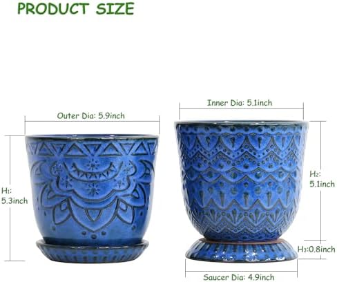 Gepege Ceramic Plant Pots, 6 Inch Indoor Planters with Drainage & Saucers - Image 2