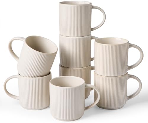 famiware Coffee Mug Set of 8, Star 12 oz Ceramic Mugs Cups Set with Handle by Famiware