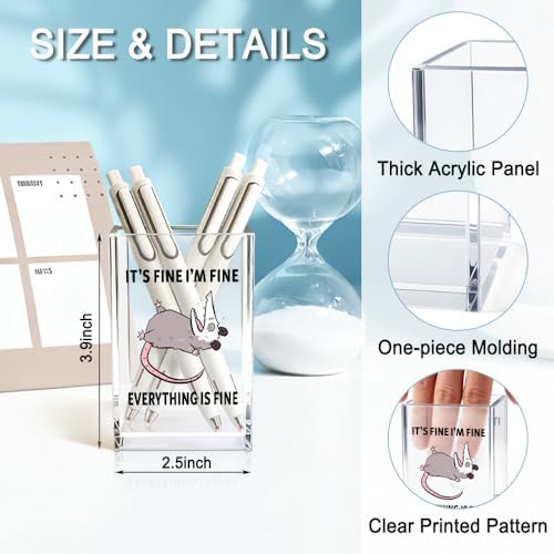 It's Fine I'm Fine Everything Is Fin Acrylic Makeup Brush Pencil Holder Cup, Funny Opossum Pen Holder Gifts For Friends Nurse, Office Sarcastic Gifts for Women Men Coworker, Desk Organizer - Image 2
