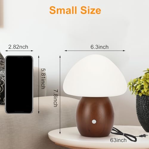 Mushroom Lamp with Touch Control Switch, Small Wooden Table Lamp with Glass Shade, 3 Way Dimmable Nightstand Lamp for Bedroom, G9 LED Bulb Included (Walnut Color&Opal White Glass Shade) - Image 5