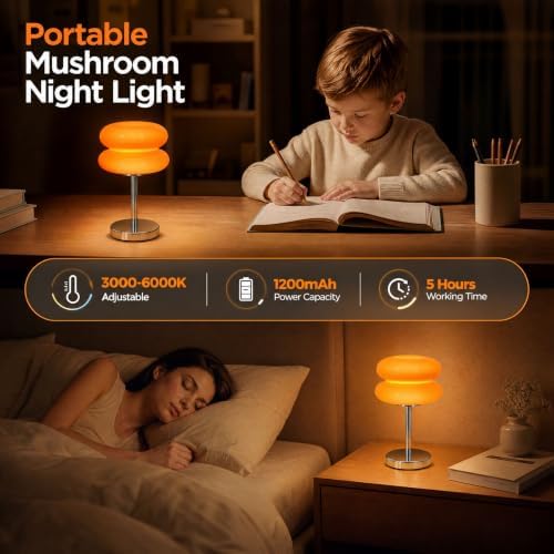 Senzoy Double-Layer Tart Night Light, Glass Mushroom Table Lamp, Orange - Image 2