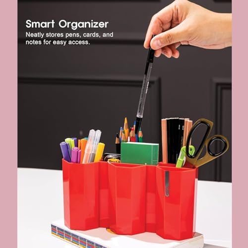 Octagonal Desk Organizer [Modern Red] - Multi-Compartment Aesthetic Pen Holder, Divided Pencil Cup for Office & Home, Modern Stationery Storage, Traditional K-Design Motif (Made in Korea) - Image 5