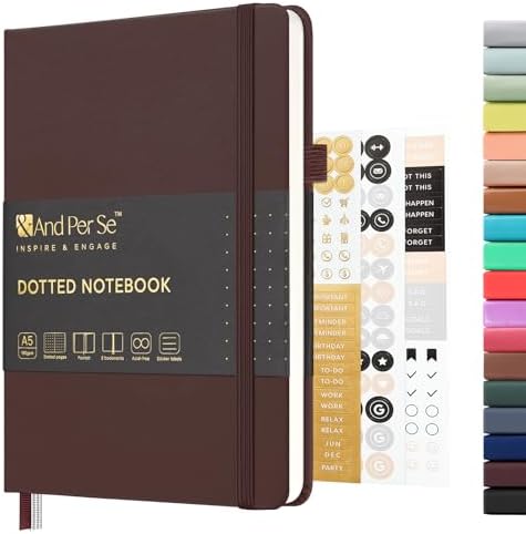 &And Per Se Dotted Journal Notebook, A5 Hardcover Leather Dotted Journal, 160 Pages 100gsm Thick Dot Grid Paper, 3 Sheets of Stickers Included - 5.7'' x 8'' (Chocolate) by AndPerSe