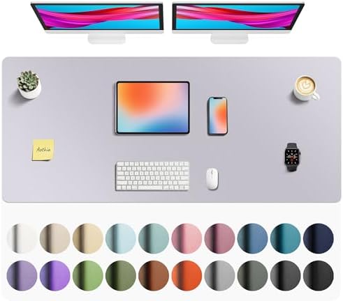 Aothia Faux Leather Desk Mat - Non-Slip PU Leather Desk Blotter, Waterproof Writing Surface, Large Desk Pad for Office & Home (Smoky Lavender, 55" x 24") by AothiaSimpleNaturalUnique