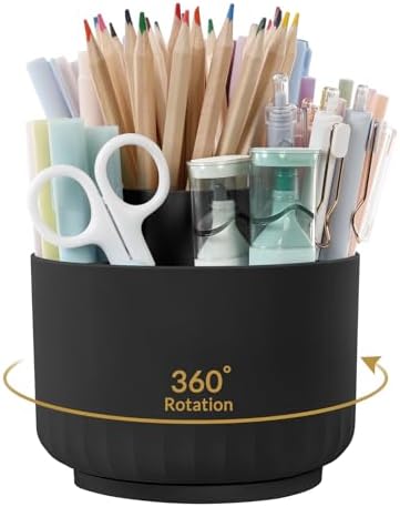 SKYDUE 360 Degree Rotating Pencil Pen Holder for Desk, Dual-Purpose Desk Organizer, Rotating Pencil Cup with 5 Slots, Office Supplies, Desk Decor for Office, School, Home by SKYDUE