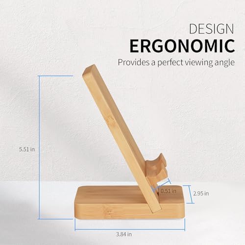 Wood Phone Stand, Desktop Wooden Phone Holder, Portable Office Phone Stand for Desk, Wood ipad Stand， Compatible with iPhone & All Cell Phones(Bamboo) - Image 6