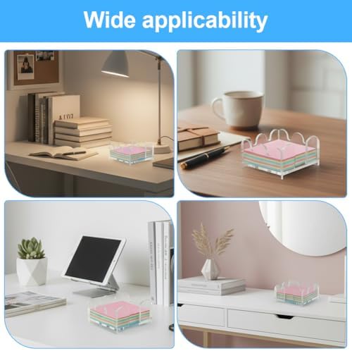 Scalloped Acrylic Sticky Note Holder, 3 x 3 Inch Clear Sticky Note Organizer, Cute Wave Design Notepad Holder and Desk Organizer for Office, Home, Dorm Room & Classroom - Image 4