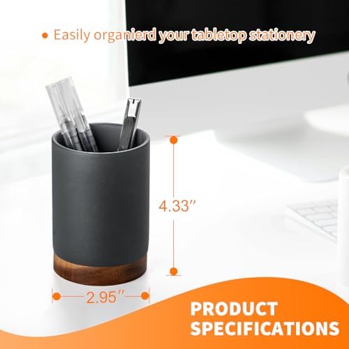 Ceramic Pen Holder for Desk, Pencil Cup, (Dark Grey, Set / 2) - Image 3