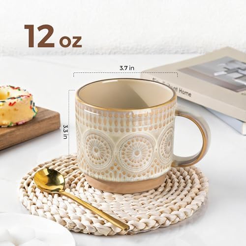 GBhome 12 oz Coffee Mugs Set of 4, Stackable Ceramic Coffee Cups Set - Image 2