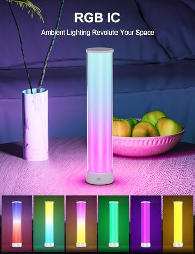 Rechargeable Table Lamp, RGB IC LED Light Bar, 1500 Lumens, APP & Remote Control Bedside Table Lamp with Music Sync, Color Changing Ambient Lighting for Bedside Table Desk Monitor Gaming White - Image 4