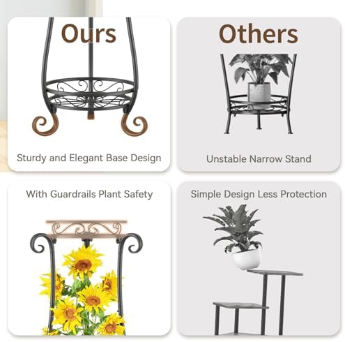 LASZOLA Metal Corner Plant Flower Stand Tall Indoor Outdoor, 2 Tiers Black - Image 4