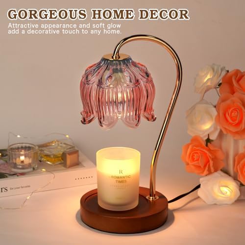 Funistree Flower Candle Warmer Lamp with Timer, Dimmable Candle Lamp Warmer, Christmas Birthday Gifts for Women Mom Her, Housewarming Home Decor, Lotus Wax Warmer for Yankee Candles - Blue&Pink - Image 3