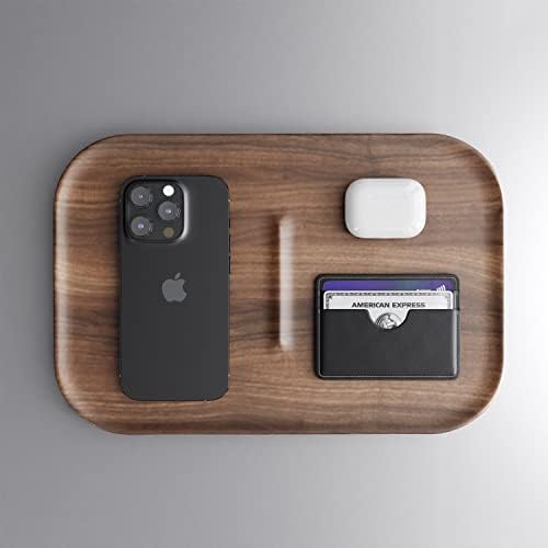 Valet Tray Wooden Premium Wood Catchall EDC Tray for Desk Bedside Concierge Tray Organizer Key Wallet Watch Phone Storage (Walnut) - Image 4