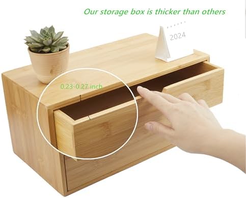 Charmewooden Bamboo Desk Organizer with Drawers, Countertop Organizer with Drawers Makeup Storage Drawer 2 Drawers Tabletop Storage Organization Box Home Office Workspace Bathroom Toiletries Supplies - Image 4