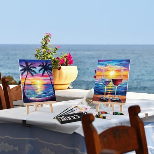 Ctosree 72 Pcs Colorful Sky Paint and Sip Kit for Adults 8'' x 10'' Pre Drawn Canvas for Painting DIY Pre Printed Canvas for Party Favor Afro Acrylic Painting Kit Wood Easel Brushes Date Night Bulk - Image 6
