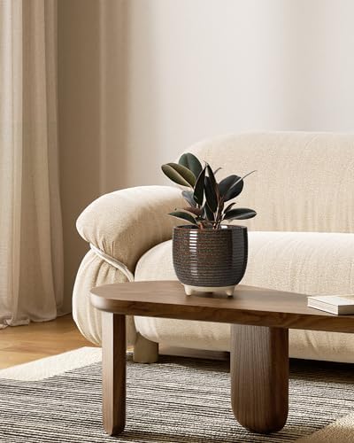 LE TAUCI Ceramic Plant Pots, 5.1 + 6.4 Inch Footed Pots for Plants, Modern Flower Pots for Home and Office, Indoor Planters with Drainage, Reactive Glaze Black - Image 2