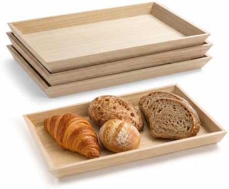 Hammont Wooden Serving Trays Set of 4, 15x11x1.25 Inches Natural Wood Serving Tray for Home Decor, Decorative Wooden Trays for Coffee Table, Ottoman, Kitchen Counter, Dining Table & Organization by Hammont