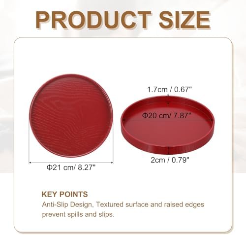 Wooden Serving Tray Round Wood Serving Tray Decorative Platter, 8.3 Inch Fit for Home Decor Kitchen Coffee Table Candle Holder, (Red) - Image 2