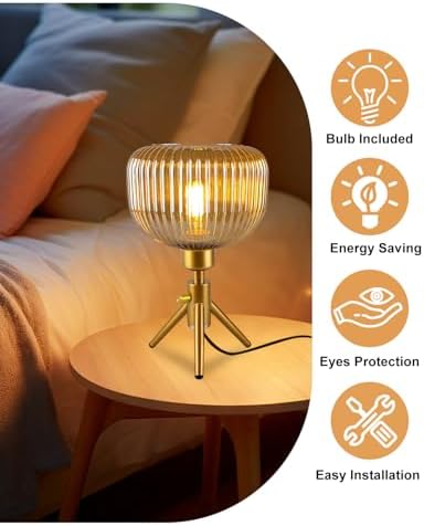 Lightdot Tripod Glass Table Lamp with Brown Striped Glass Shade - Image 4