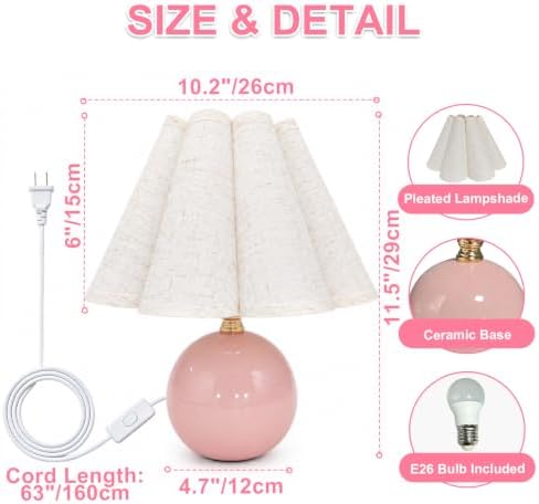 Small Ceramic Table Lamp, 11.5'' Cute Scalloped Lamp (Pink) - Image 4