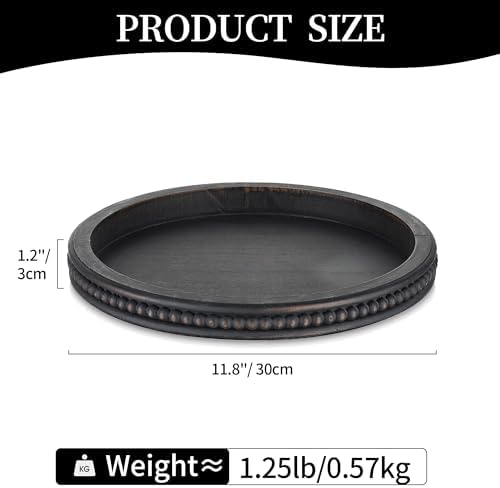 Hanobe Round Decorative Tray with Beaded Edge, Distressed Dark Brown Finish - Image 4