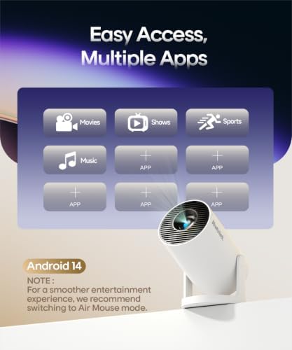 Mini Projector with Wifi and Bluetooth, Portable 4K Support, Android 14/ Auto Keystone, HY300Pro Small Smart Proyector for Bedroom Movie Outdoor, Compatible With HDMI/USB/TV Stick/Smartphone/Laptop - Image 5