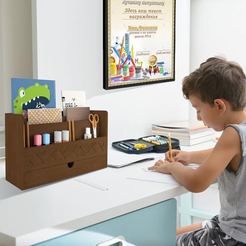 Wisuce Bamboo Mail Organizer with Drawer, Countertop Desk Organizer(Walnut) - Image 7
