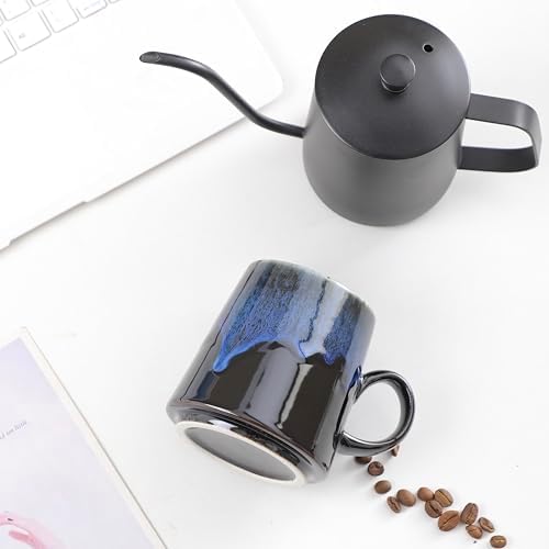 15oz Japanese style Handmade Ceramic Coffee Mug - Unique Pottery tea cup, Lead-free Artisanal stoneware ceramic tea mug, Dishwasher & Microwave Safe Coffee cup for office and home, Blue and Black - Image 3
