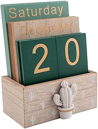 Notakia Perpetual Calendar, Wooden Calendar for Home Office Desk Accessories Vintage Wood Block Calendar(Green) by Notakia