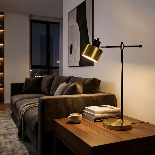 OYEARS 22.2" Modern Desk Lamp, Metal Table Lamp with LED Bulb, Adjustable Reading Lamps for Living Room, Mid Century Task Lamp for Home Office, Industrial Bedside Lamps with Solid Base,Black and Gold - Image 6