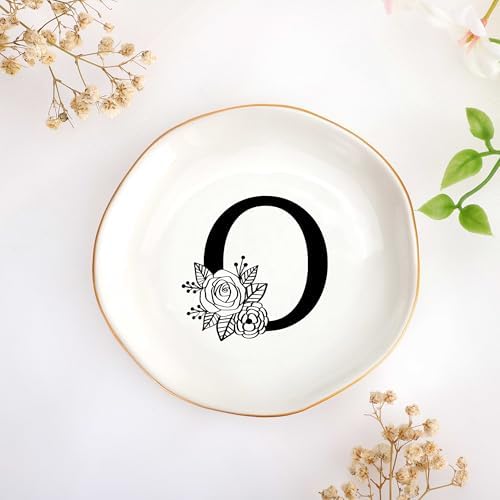 JoycuFF Initial O Ceramic Jewelry Tray, Bridesmaid Bride Gifts, Mothers Day Christmas Anniversary Engagement Birthday Gifts for Women Couples, Trinket Dish for Rings Earrings Necklaces Bracelets Keys by Joycuff