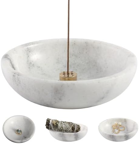 Koville Luxury Natural White Marble Incense Holder, Upgraded 6" Incense Holders for Sticks, Sturdy Incense Burner Ash Catcher, Ideal for Meditation, Relaxing, Easy to Clean by Koville