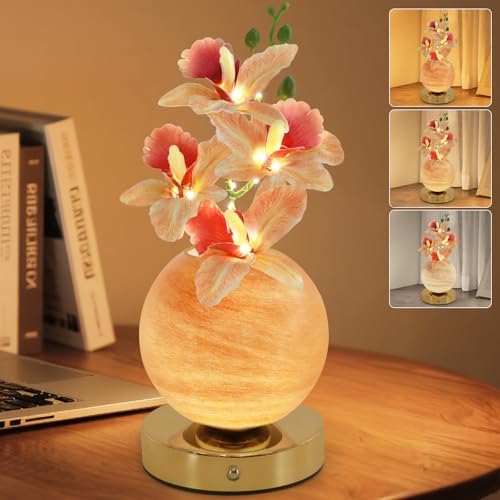 Flower Table Lamp, 3 Colors Orchid Night Light, Cordless Touch Dimming Artificial Flower with Vase Lamp, LED Desktop Decorative Landscape Lights for Festival Party Home Decor (Champagne Orchid) by Strackvial
