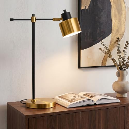 OYEARS 22.2" Modern Desk Lamp, Metal Table Lamp with LED Bulb, Adjustable Reading Lamps for Living Room, Mid Century Task Lamp for Home Office, Industrial Bedside Lamps with Solid Base,Black and Gold by OYEARS