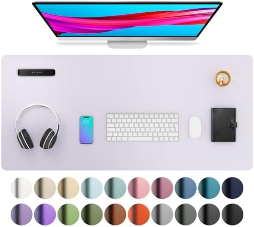 Aothia Large PU Leather Desk Pad Protector – Non-Slip Mouse Pad & Writing Mat for Office/Home, Waterproof, Easy to Clean (36" x 17", Soft Lavender) by AothiaSimpleNaturalUnique