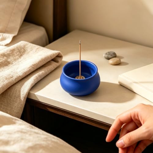 Ceramic Incense Holder for Sticks, Incense Burner Holder Incense Stick Holder Ash Catcher with Non-Slip Pads, Indoor Incense Holder for Unique Home Decor/Meditation/Yoga/Gift (Blue) - Image 6
