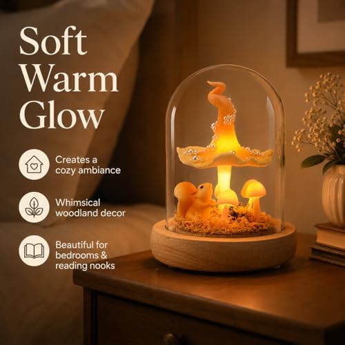 QUELIEN Mushroom Lamp in Glass Dome,Mushroom Gifts for Women - Warm LED Night Light for Bedroom Decor,Birthday Party Decorations,Ideal Birthday Gift Valentines Gift - Image 3