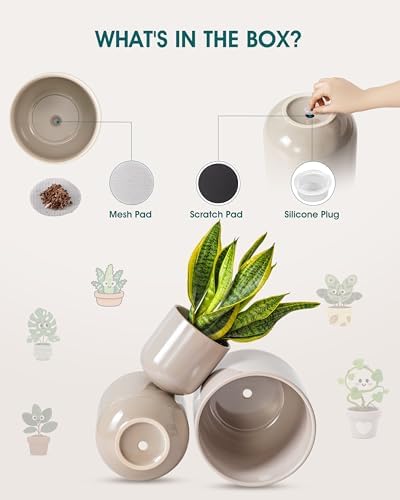 vancasso 6+8+10 inches Ceramic Plant Pots, Set of 3, Planters with Drainage Hole, Flower Pots Planters Pots for Indoor Plants, Modern Indoor Decorative Garden Pot, Home Decor, Gray - Image 3