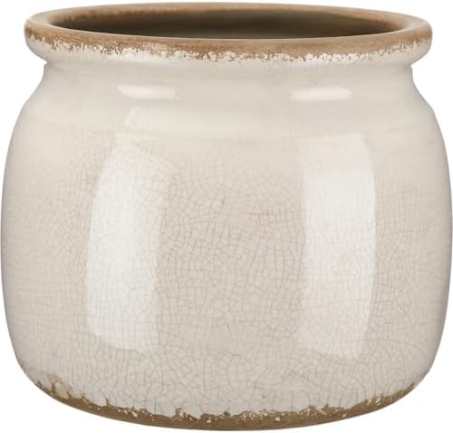 5.9'' Vintage Ceramic Planter, Ice Crack Glaze Pure Beige Pot by Unknown